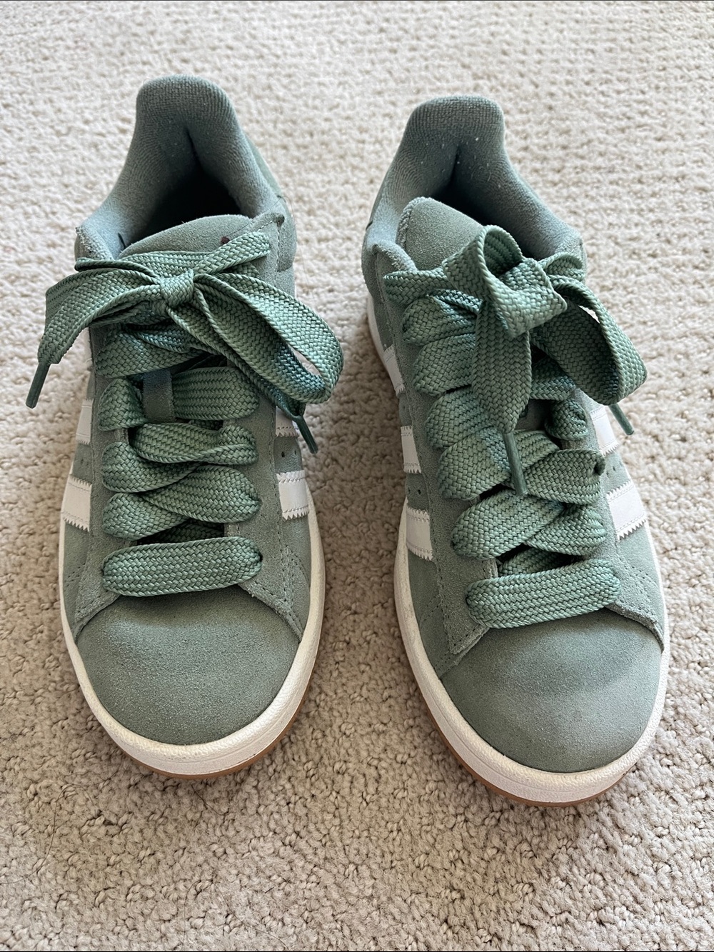 adidas Originals Women's Sage Green Suede Sneakers with White Stripes